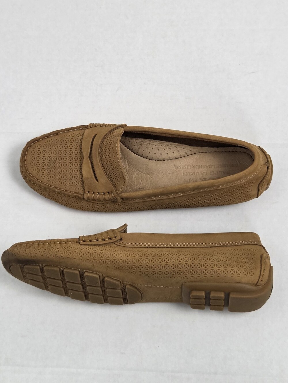 Lauren Ralph Lauren CAMILA Leather Tan Drivers Loafer Moccasin Size 6.5
